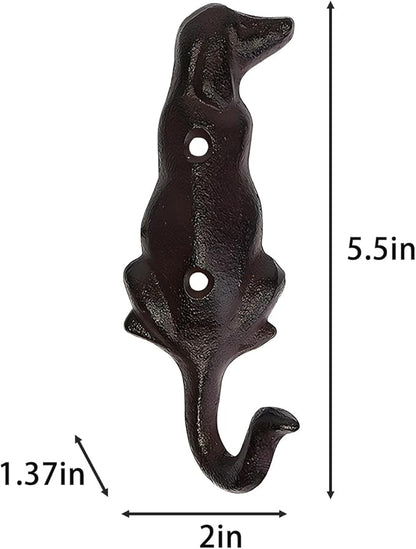 2 Pack Dog Leash Holder for Wall, Dog's Hooks for Wall, Cast Iron Dog Hook (Dog's Back View)