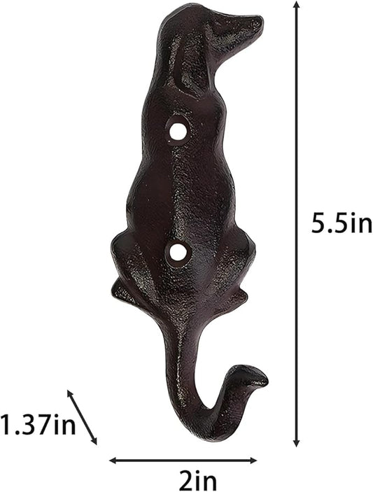 2 Pack Dog Leash Holder for Wall, Dog's Hooks for Wall, Cast Iron Dog Hook (Dog's Back View)