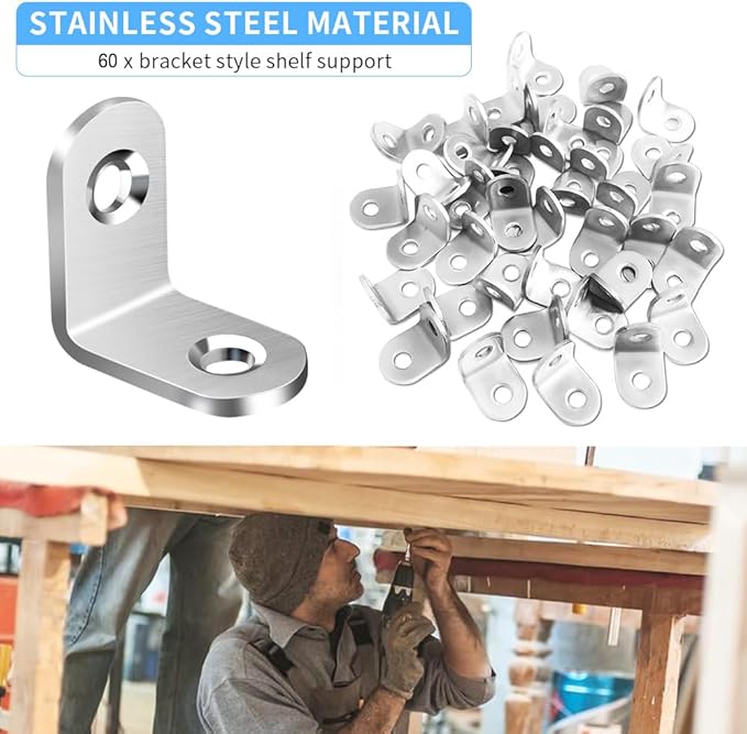 40PCS L Bracket Corner Brace, Stainless Steel L Brackets for Shelves, Metal Corner Bracket, Small Right Angle Brackets for Wood Furniture Chair Drawer Cabinet with 80PCS Screws (0.79 x 0.79 inch)