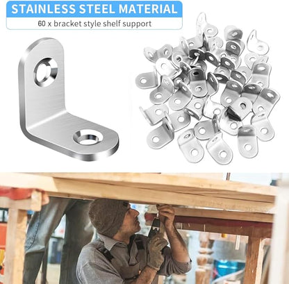 40PCS L Bracket Corner Brace, Stainless Steel L Brackets for Shelves, Metal Corner Bracket, Small Right Angle Brackets for Wood Furniture Chair Drawer Cabinet with 80PCS Screws (0.79 x 0.79 inch)