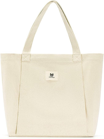 Moyaqi Canvas Tote Bag with Yoga Mat Carrier Pocket Carryall Shoulder Bag for Office, Workout, Pilates, Travel, Beach and Gym