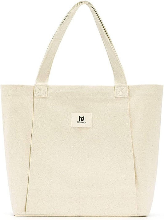 Moyaqi Canvas Tote Bag with Yoga Mat Carrier Pocket Carryall Shoulder Bag for Office, Workout, Pilates, Travel, Beach and Gym