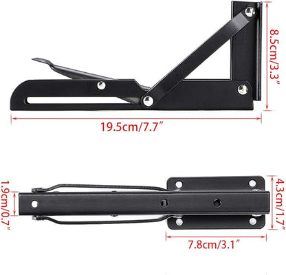 Sumnacon Sturdy Folding Shelf Brackets - Heavy Duty Black Metal Triangle Table Bench Folding Shelf Bracket 8 Inch, 2 Pcs Folding Shelf Hinge Wall Mounted, Max Load 99lb