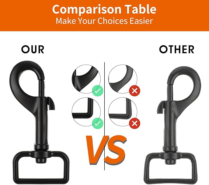 Swivel Snap Hooks Heavy Duty Dog Leash Clips 1 Inch Black Dog Leash Hooks Pet Leashes Safety Clips for Pet Leashes & Collar