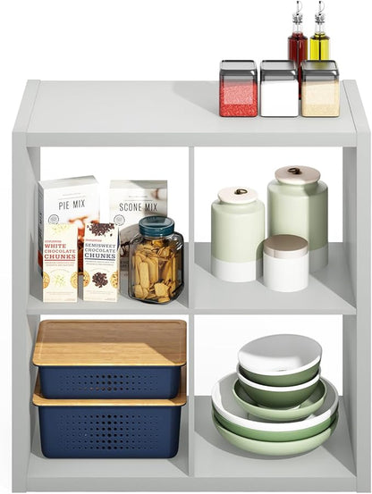 Furinno HERMITE Kitchen Island, 4-Cube Coffee Bar, Extra Thick Kitchen Storage, Bakers Rack, for Pantry Organizers and Storage, Kitchen Organization, Light Grey