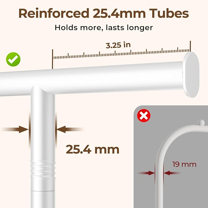 Clothes Rack, Clothing Rack for Hanging Clothes, Rolling Garment Rack Sturdy Coat Rack Portable Wardrobe Rack Metal Closet Rack for Bedroom Laundry Living Room, White