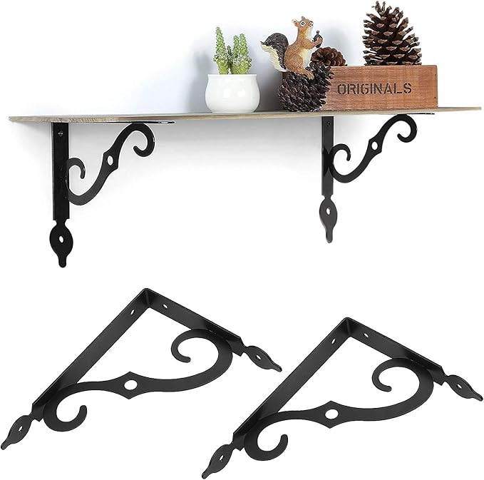 Acrux7 12 Pack Decorative Shelf Brackets - 10 inch Wall Mounted Floating Shelf Bracket - Heavy Duty Metal L Shape Shelf Supporter for DIY Open Shelving, Black