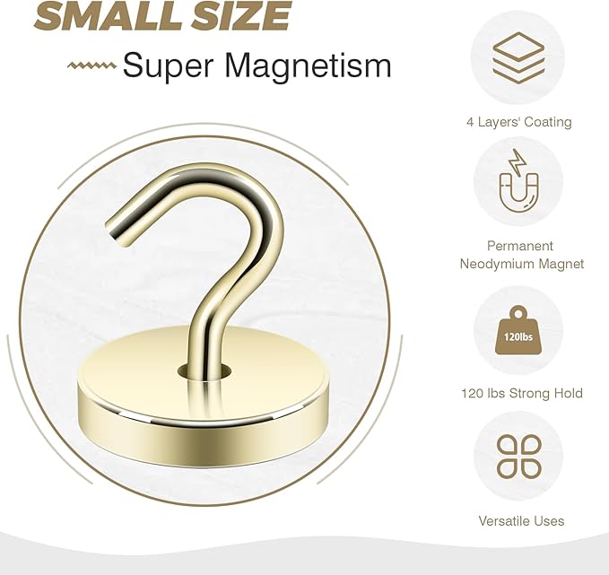 Neosmuk Magnetic Hooks, Cruise Ship Essentials, 130lb+ Heavy Duty Magnetic Hooks for Cruise Cabins, Refrigerator, Grill, Hanging, and Travel | Extra Strong Must-Haves Magnet Hook,Silver