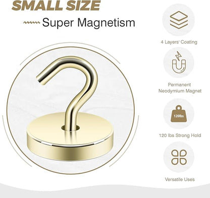 Neosmuk Magnetic Hooks, Cruise Ship Essentials, 130lb+ Heavy Duty Magnetic Hooks for Cruise Cabins, Refrigerator, Grill, Hanging, and Travel | Extra Strong Must-Haves Magnet Hook,Silver