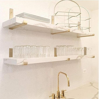 Shelf Brackets 12 Inch 4PCS Heavy Duty Gold Wall Bracket with Lip for Floating Shelves Rustic Iron Metal Shelf Bracket for DIY Open Shelving Hardware Included