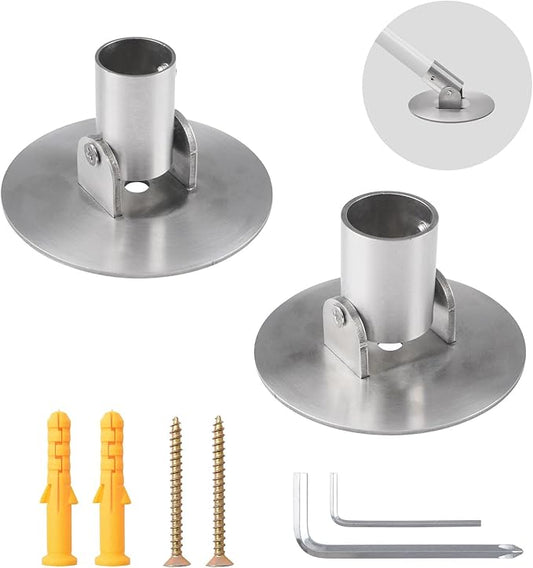 Shower Curtain Rod Bracket, 2Pcs Different Sizes Titanium Steel Shower Curtain Rod Single Swivel Flange Curtain Rod Wall-Mount Bracket with Screws (Silver, Inner Dia. 22mm & 26mm)