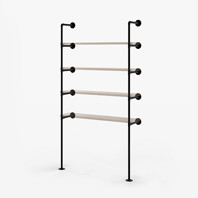 pamo Industrial Shelf Brackets Wall Mounted – Heavy Duty Floating Shelf Support, Black Steel Pipe Shelving, Adjustable DIY Shelf System, Modern Industrial Design (Boards Not Included)