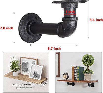 Industrial L Pipe Shelf Brackets for 7-14 in Depth Wood,Heavy-Duty 3/4" Iron,Wall Mount Floating Shelf Bracket L Metal Pipe Shelving Brackets for Wood-Black DIY Pipe Shelves(6.7*3.1 Inch 6 Pack)