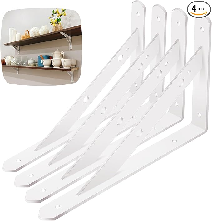 Shelf Brackets Heavy Duty, 4 Pack White 16inch Floating Shelf Bracket, Max Load 300 lbs of Metal Triangle Decorative Shelf Support Brackets for Wall Mount