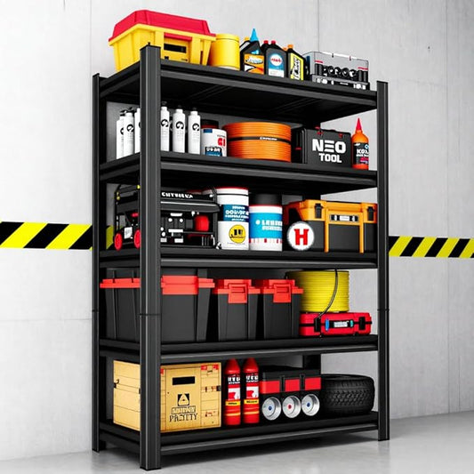 78"H Garage Shelving Adjustable Garage Shelves 2500LBS Storage Shelves,5-Tier Metal Shelving Unit Storage Shelf, Easy Assembly Utility Shelf for Warehouse, Basement, Black (78''H x 35.4''W x 18''D)