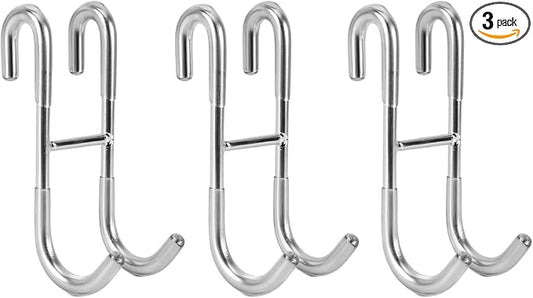 Simtive Shower Door Hooks (3-Pack), Towel Hooks for Bathroom Frameless Glass Door, Shower Squeegee Hooks, Silver