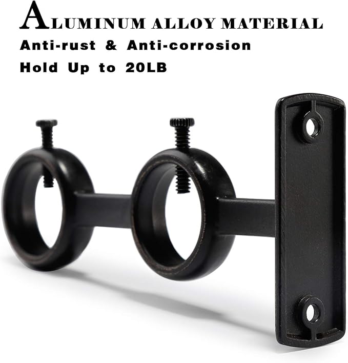 Goowin Double Curtain Rod Holder, 2 pcs Brackets Hooks for Living Room Bedroom Drapery Rods (Black)