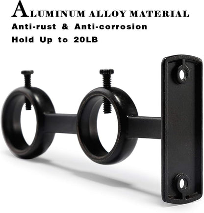 Goowin Double Curtain Rod Holder, 2 pcs Brackets Hooks for Living Room Bedroom Drapery Rods (Black)