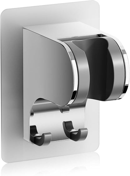 JONKEAN Shower Head Holder Without Drilling, 3m Handheld Shower Head Holder Adhesive, 50°Adjustable Shower Wand Holder Wall Mount, Shower Head Bracket with Hook (Chrome, 1 Pack)
