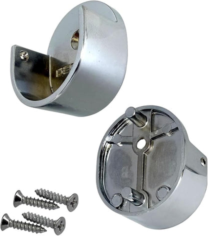 Closet Rod Support Flanges with Rear Pin | Heavy Duty 32mm Diameter Clothes Pole End Sockets for Wardrobes | Polished Chrome | 25 Pair