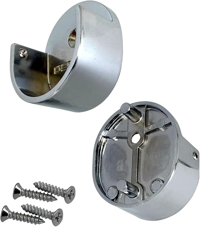 Closet Rod Support Flanges with Rear Pin | Heavy Duty 32mm Diameter Clothes Pole End Sockets for Wardrobes | Polished Chrome | 1 Pair