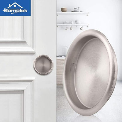 HOMOTEK Closet Door Handle, 2-1/16” Round Sliding & Bypass Door Pulls, Easy Snap No Drill, Brushed Nickel