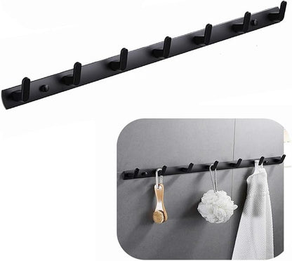 Wall Mounted Coat Racks with 7 Hooks Hanging Holder Towel Rack 25.7"x1.3" Modern Black Hanging for Clothes Entryway Bathroom (7 Hooks)