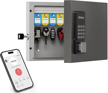 16 Key Lock Box Wall Mount, Smart Key Cabinet, use One Time Password,Fixed Code, Bluetooth, Wi-Fi Remote, Key Unlock, Security Lockbox Organizer for Valets, Hotel, Car, Office Key Management & Storage