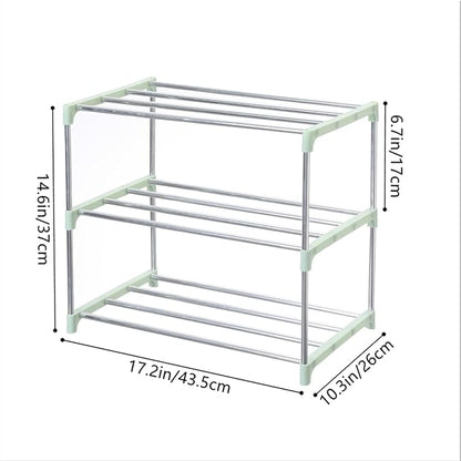 Stackable Small Shoe Rack, Entryway, Hallway and Closet Space Saving Storage and Organization (3-Tier, Green)