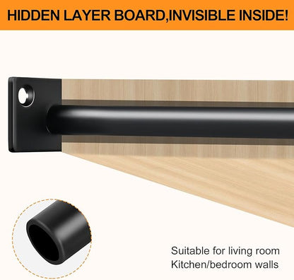 12 Pcs 8" Black Steel Floating Shelf Bracket Blind Shelf Supports - Hidden Brackets for Floating Wood Shelves - Concealed Blind Shelf Support – Screws and Wall Plugs Included