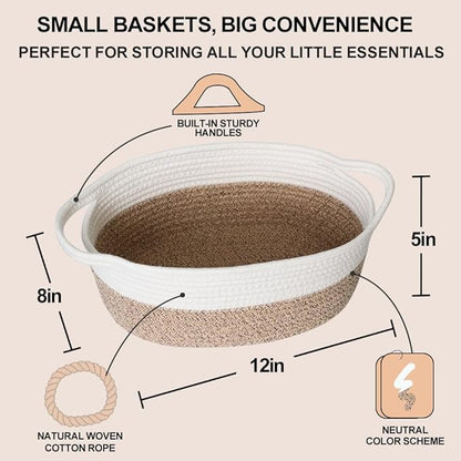 Woven Cotton Rope Gift Basket, Small Baskets for Gifts Empty, Cute Baby Nursery Basket, Pet Toy Storage Bin for Dog Cat, Decorative Wicker Home Organizer with Handles, 12"x 8"x 5", Brown