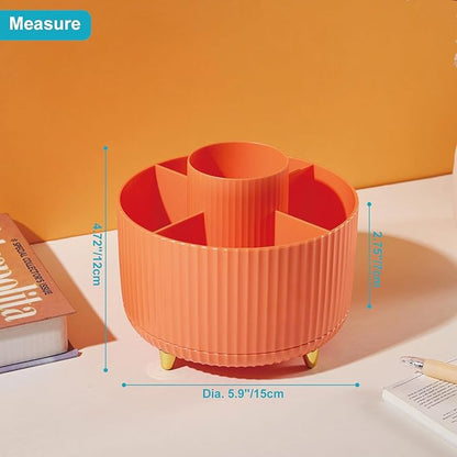 Pencil Pen Holder for Desk, 5 Slot Organizer for Makeup Brushes, Markers, Office Supplies, Art Supply - Orange