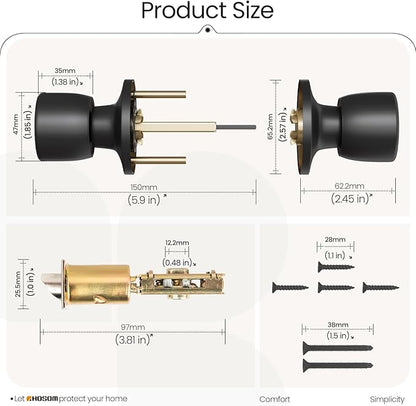 HOSOM Passage Door Knob, Matte Black Door Knobs Keyless Doorknobs for Interior Doors, Hallway, Closet and More, No Locking, 2 Pack