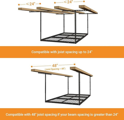 4x6ft Overhead Garage Storage Rack, Heavy Duty Metal Ceiling Shelf, 22'' to 40" Adjustable Dropdown, 450lbs Loading Weight Capacity, Black