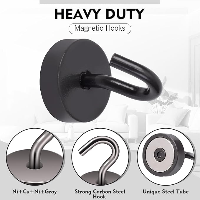 Neosmuk Magnetic Hooks, Cruise Ship Essentials, 40lb+ Heavy Duty Magnetic Hooks for Cruise Cabins, Refrigerator, Grill, Hanging, and Travel | Extra Strong Must-Haves Magnet Hook,Grey,Pack of 5