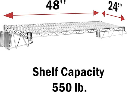 Wall Mount Wire Shelf (Chrome, 24" Deep x 48" Wide)