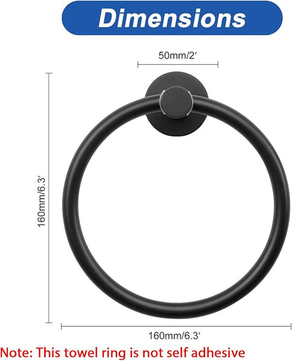 NearMoon Bath Towel Ring, Bathroom Hardware Accessories-Thicken Stainless Steel Hand Towel Holder for Bathroom, Modern Round Towel Hanger Wall Mounted (Matte Black, 2 Pack)