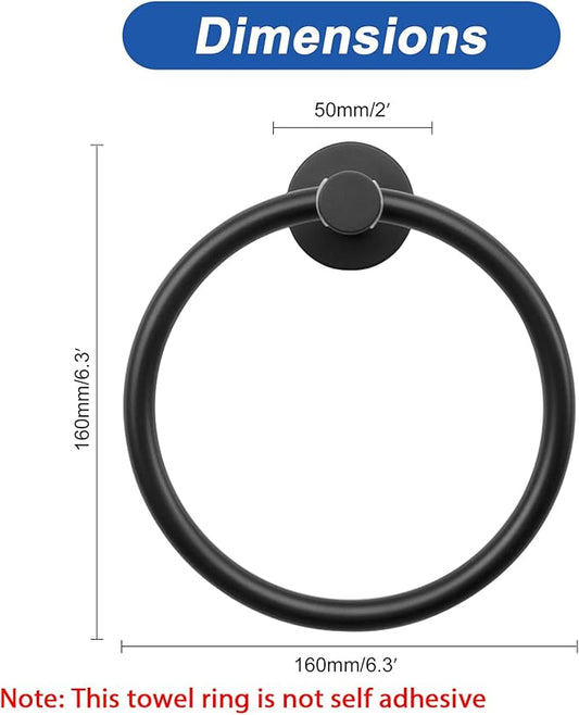 NearMoon Bath Towel Ring, Bathroom Hardware Accessories-Thicken Stainless Steel Hand Towel Holder for Bathroom, Modern Round Towel Hanger Wall Mounted (Matte Black, 1 Pack)