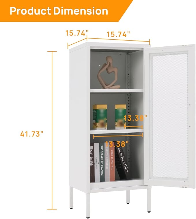 Slim Metal Storage Cabinet with Mesh Doors - 42'' Tall Narrow Organizer Tower, Compact Freestanding Cabinet, Versatile Utility Storage for Home, Office, Bedroom, or Kitchen, Durable and Modern Design
