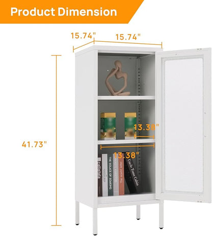 Slim Metal Storage Cabinet with Mesh Doors - 42'' Tall Narrow Organizer Tower, Compact Freestanding Cabinet, Versatile Utility Storage for Home, Office, Bedroom, or Kitchen, Durable and Modern Design