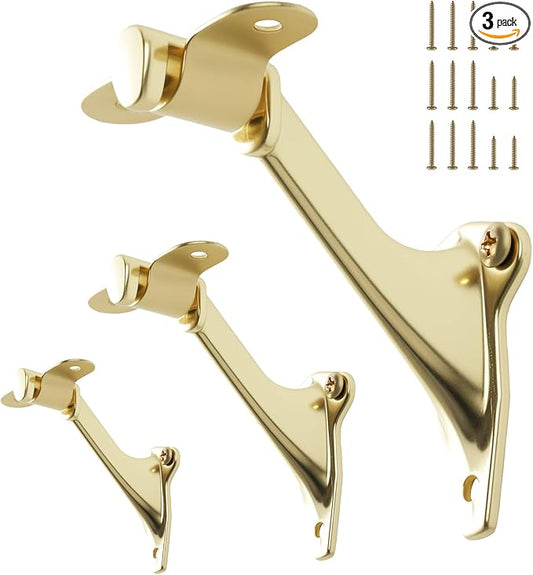 3" Stair Handrail Bracket, 3 Pack Hand Rail Brackets for Stairs Light-Duty, Stair Railing Bracket, Banister Brackets for Indoor Stairs with Screws, Bright Brass Finish, HOME MASTER HARDWARE