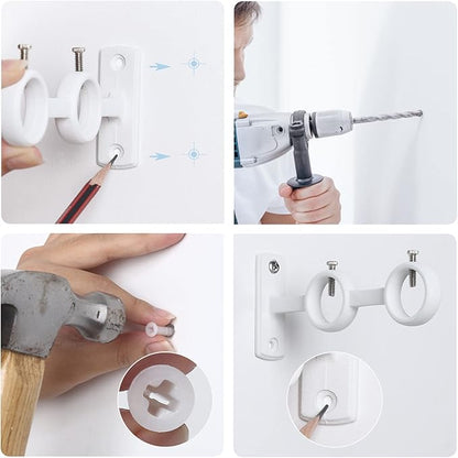 Goowin Double Curtain Rod Holder, 3pcs Brackets Hooks for Living Room Bedroom Curtains, Drapery Rods (White)