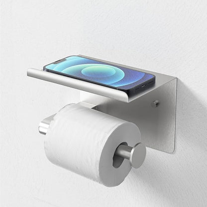 Brushed Nickel Toilet Paper Holder Wall Mount, Fits Mega Rolls Size Sliver Toilet Paper Holder with Shelf, Rustproof Stainless Steel Toilet Paper Roll Holder, Toilet Tissue Holder for Bathroom