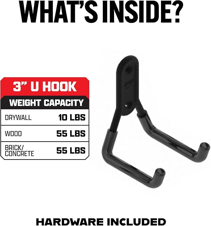 Smart T Garage Storage Wall Hook | 3" U-Hook for Garage Organization, Heavy Duty Organizer Wall Mount or Shelving Hooks