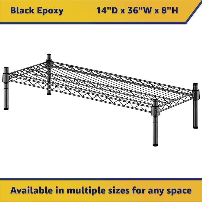14" x 36" x 8" Black Epoxy Wire Storage Shelf, Dunnage Rack, Commercial 1 Tier Small Shelf