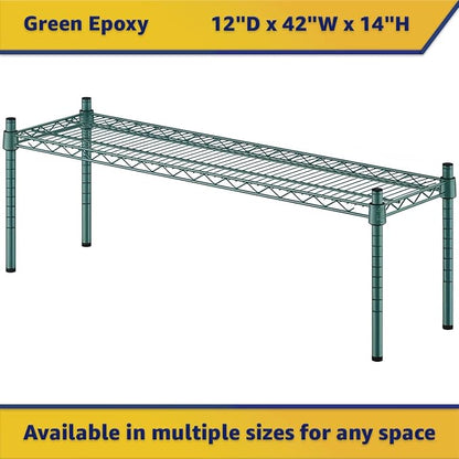 12" x 42" x 14" Green Epoxy Wire Storage Shelf, Dunnage Rack, Commercial 1 Tier Small Shelf
