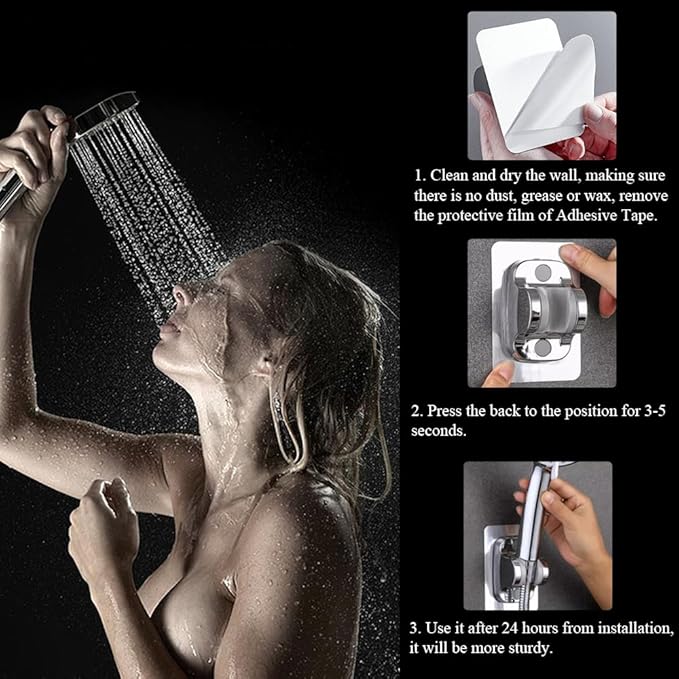 Shower Head Holder Shower Wand Holder Wall Mount Adhesive Adjustable Handheld Shower Holder No Drilling Shower Head Bracket, Silver