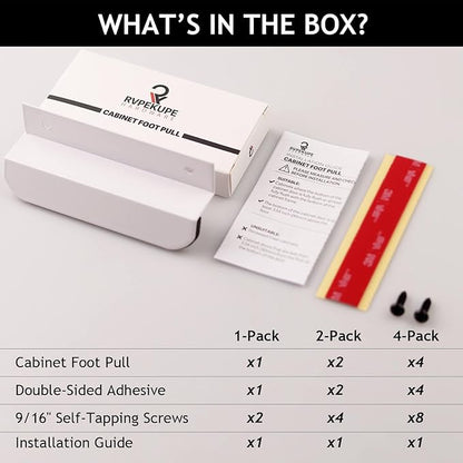 2-Pack Under Cabinet Foot Pull with Adhesive and Screws, Hands Free Toe Foot Pull Opener for Kitchen Trash Cabinet Drawer, 4 Inch (White)