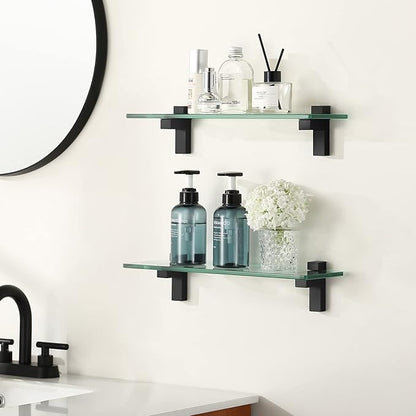 KES Glass Shelves for Bathroom 2 Pack, 16 Inch Tempered Glass Floating Shelves Wall Mount Matte Black, BGS3201S40-BK-P2