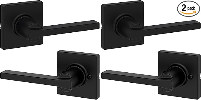 Kwikset Casey Interior Passage Door Handle 2 Pack, Lever for Closet and Hallway Doors, Reversible Non-Locking Handle Lever, Matte Black, with Microban Protection